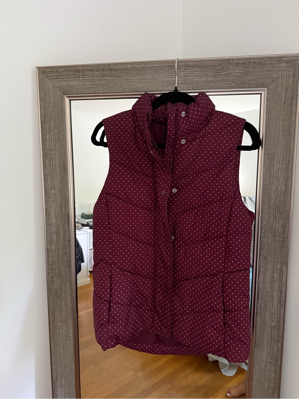GAP Burgundy Polka Dot Quilted Puffer Vest
